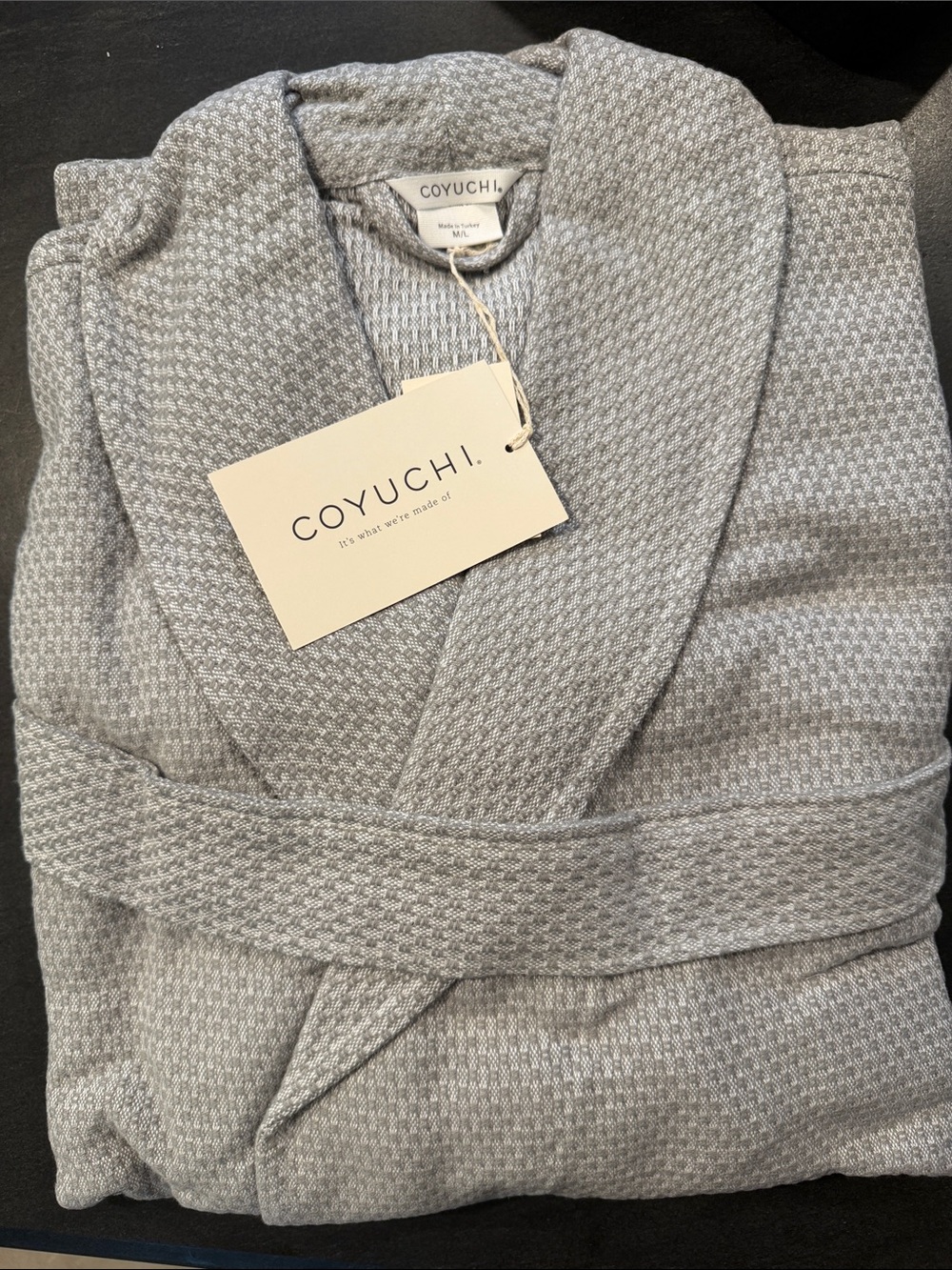 Coyuchi Mediterranean Waffle Robe - deep pewter